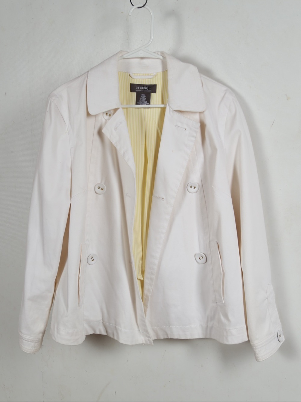 George Cream Double-Breasted Pea Coat with Light Yellow Lining